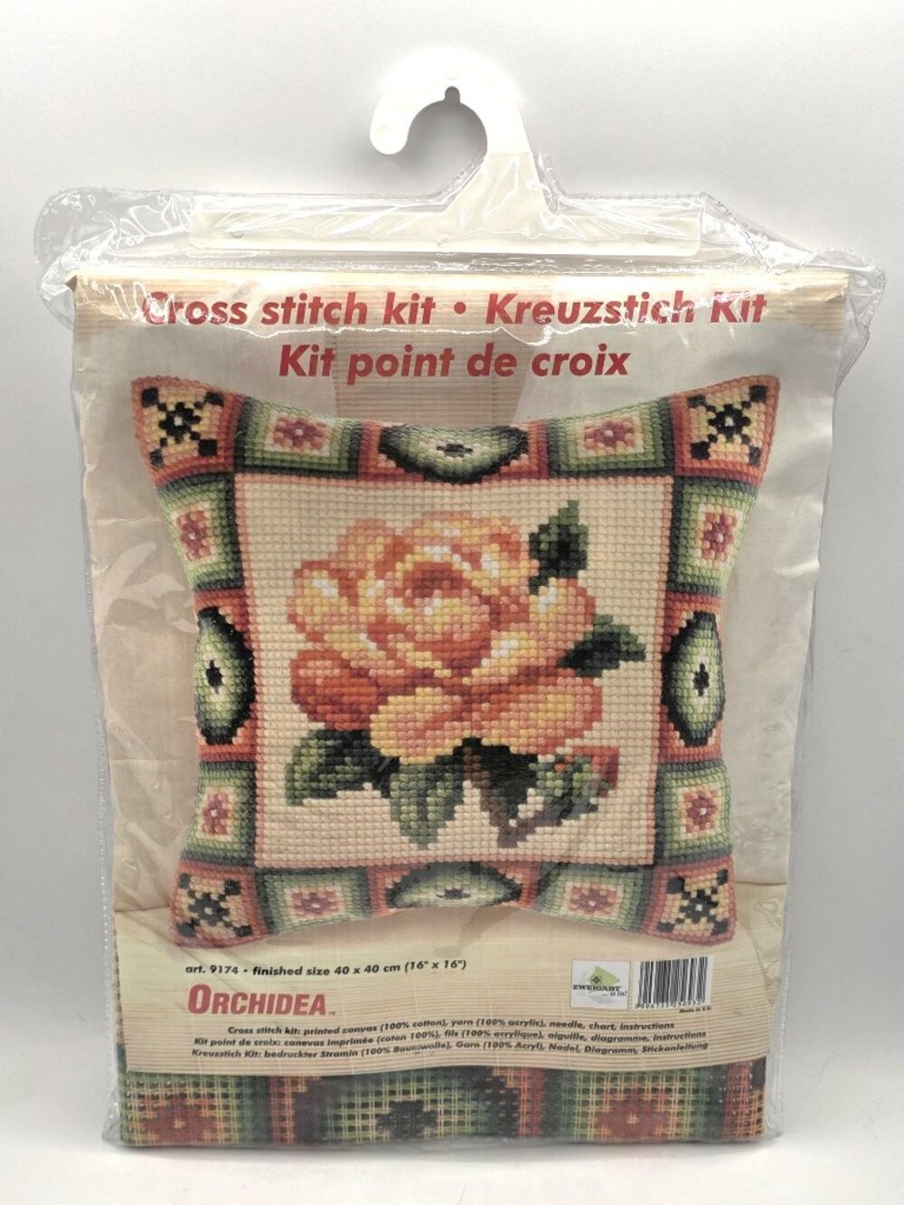 Orchidea Rose Large Cross Stitch Cushion Kit 9174 Retro Folk Art NOS 16" x 16 "